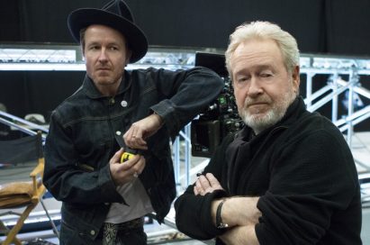 Father and Son director duo, Ridley and Jake Scott, pose together at the production site of LG’s first ever Super Bowl commercial