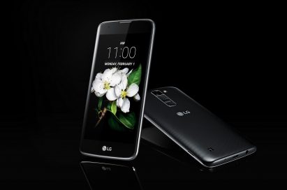 The front and back view of the LG K7 in Black