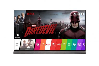 The main page of LG TV’s Smart TV platform with a preview of Netflix drama Daredevil
