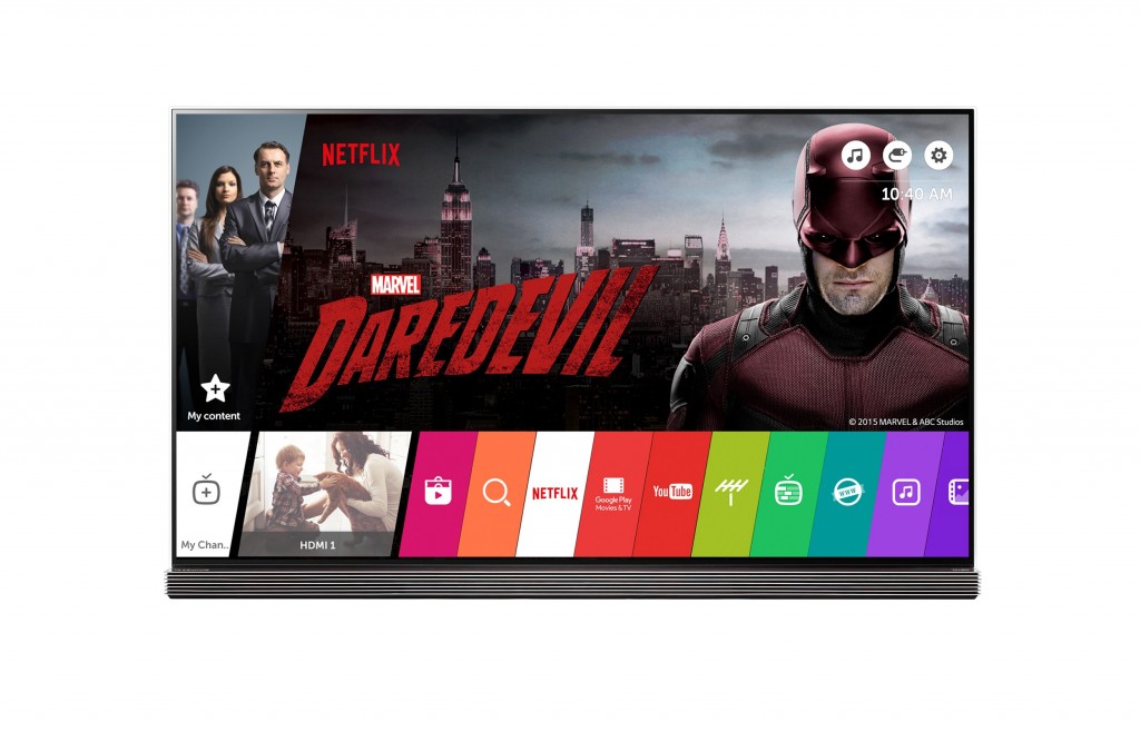 The main page of LG TV’s Smart TV platform with a preview of Netflix drama Daredevil.