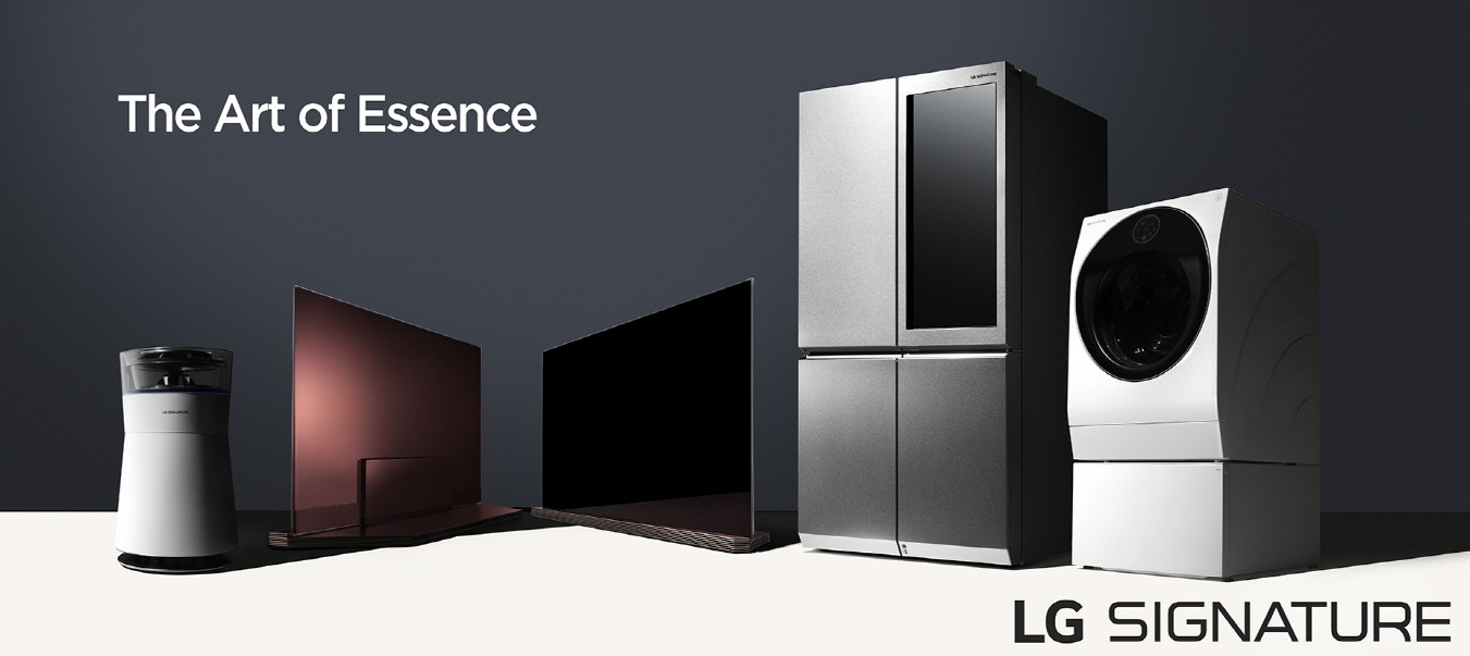 The LG SIGNATURE lineup, a beautiful 4K HDR-enabled OLED TV, a more advanced TWIN Wash™ washing machine, a cutting-edge Door-in-Door™ refrigerator and a futuristic hybrid air purifier.