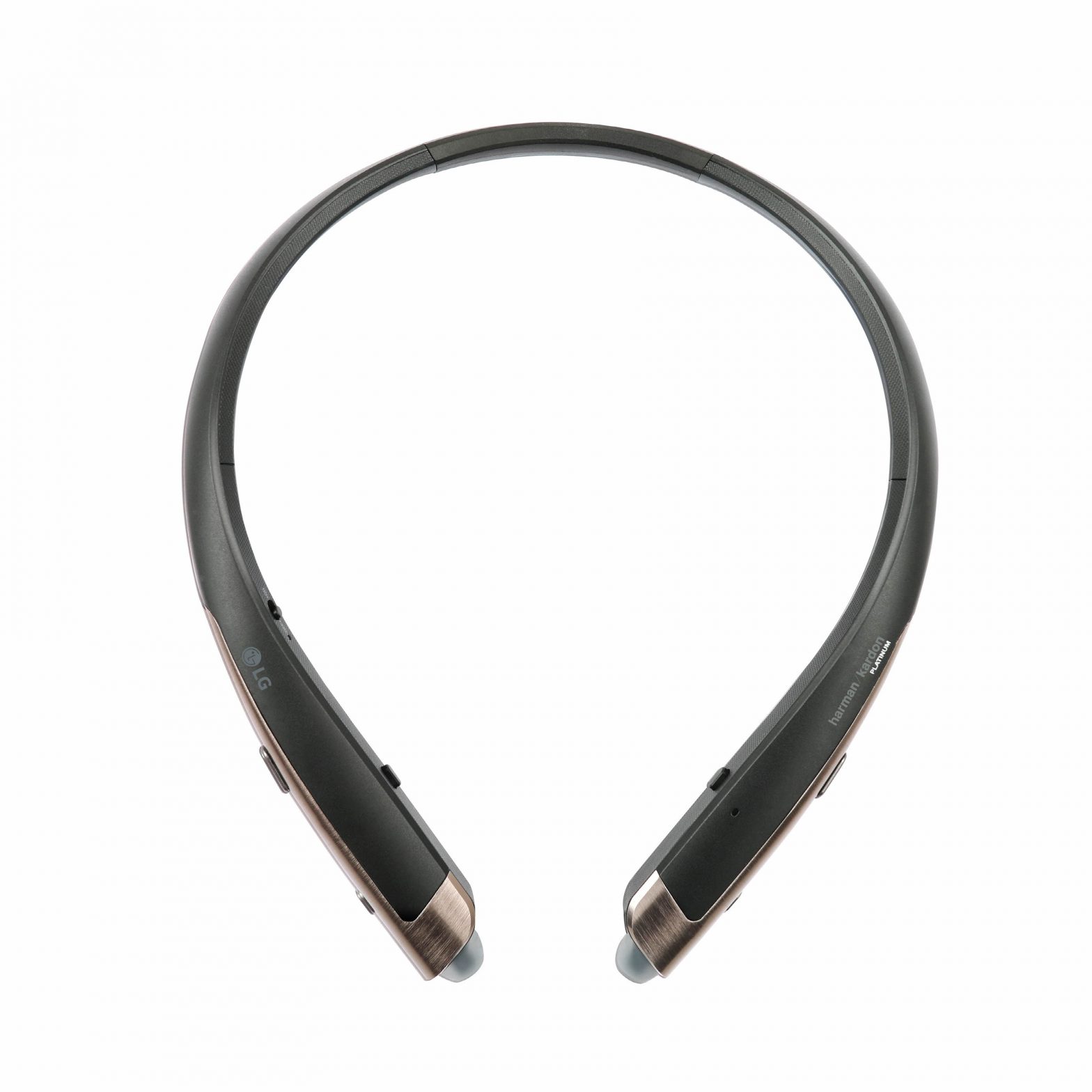 Top side view of the LG TONE Platinum™ in Black with Gold trim