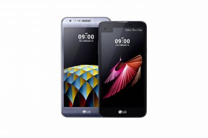 The front view of the LG X cam in Titan Silver and X screen in black