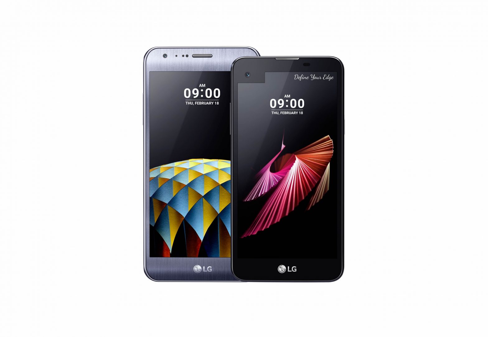 Front view of the LG X cam in Titan Silver and LG X screen in Black