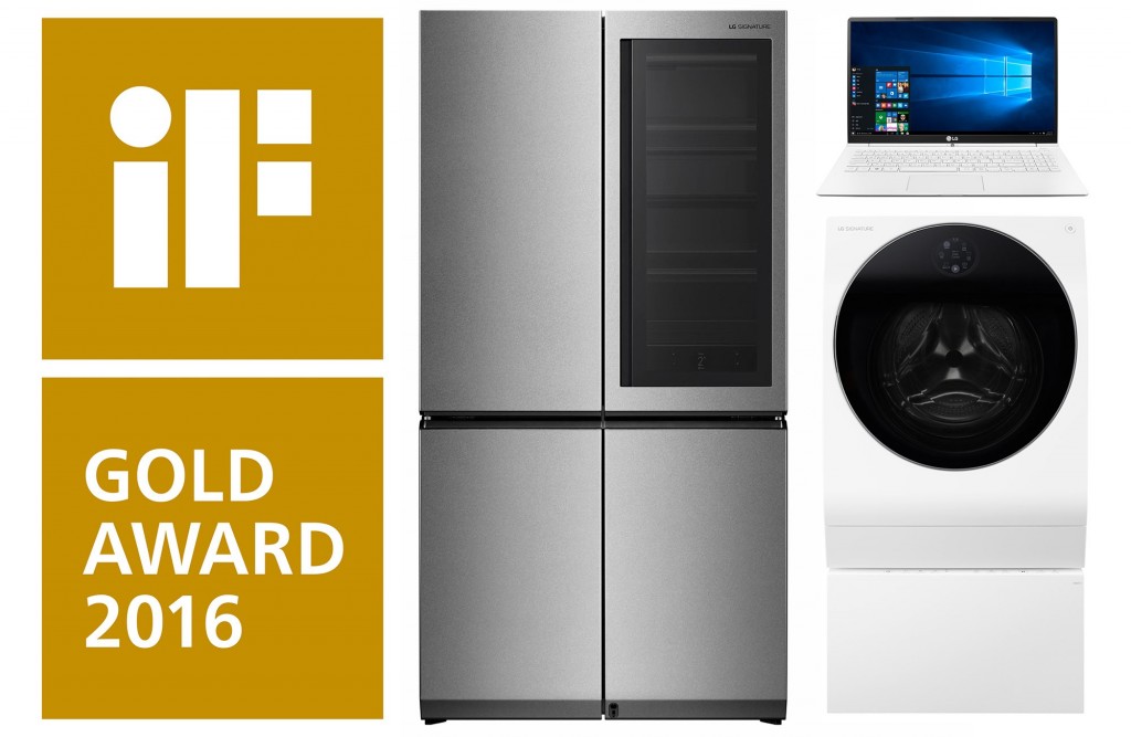 The LG SIGNATURE refrigerator, LG SIGNATURE washing machine and the LG gram 15 all took home 2016 iF GOLD AWARDs.