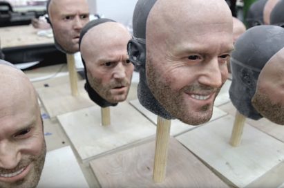 Various face masks of Jason Statham used during filming of LG G5 TV Commercial, ‘World of Play’