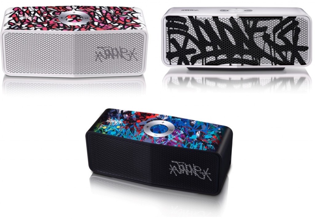 Three unique models from LG’s Portable Speaker art-series.