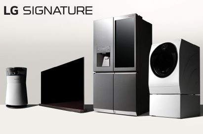 LG Signature’s air purifier, Wallpaper OLED TV, InstaView refrigerator and washing machine.