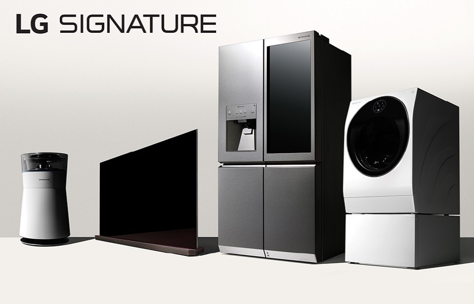 LG Signature’s air purifier, Wallpaper OLED TV, InstaView refrigerator and washing machine.
