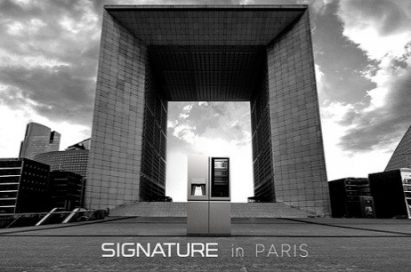 SIGNATURE InstaView Door-in-Door™ refrigerator in front of La Grande Arche in Paris