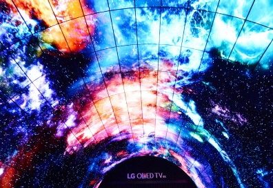 A picture of the LG OLED Tunnel displaying shots taken from space at IFA 2016