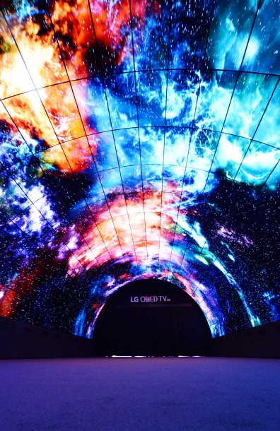 A picture of the LG OLED Tunnel displaying shots taken from space at IFA 2016