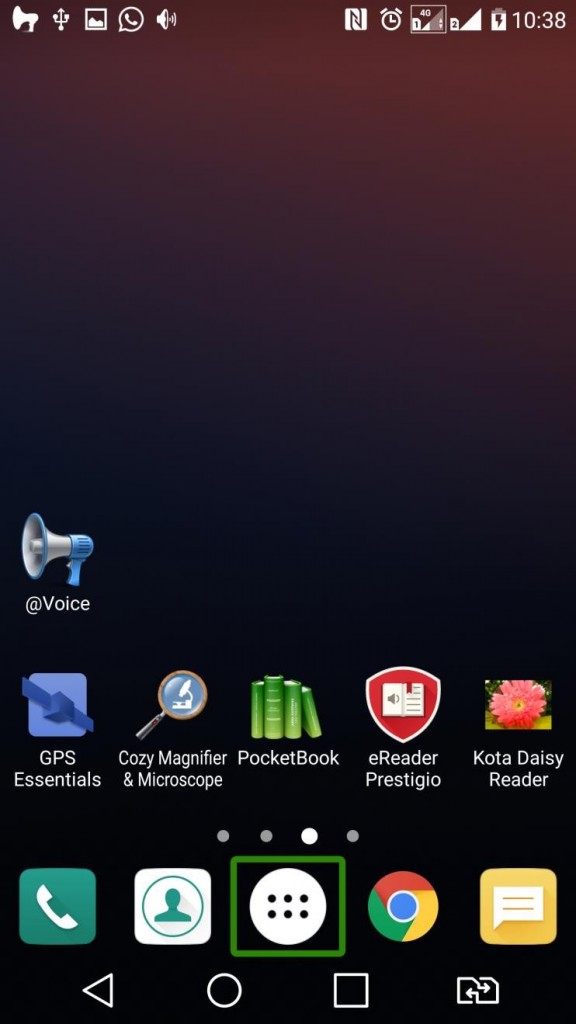 Screenshot of LG K7 home screen showing apps for visually impaired users