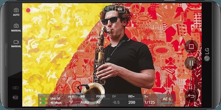 LG V20 capturing hi-fi video of musician with 24-bit lossless audio at 48 kHz LPCM