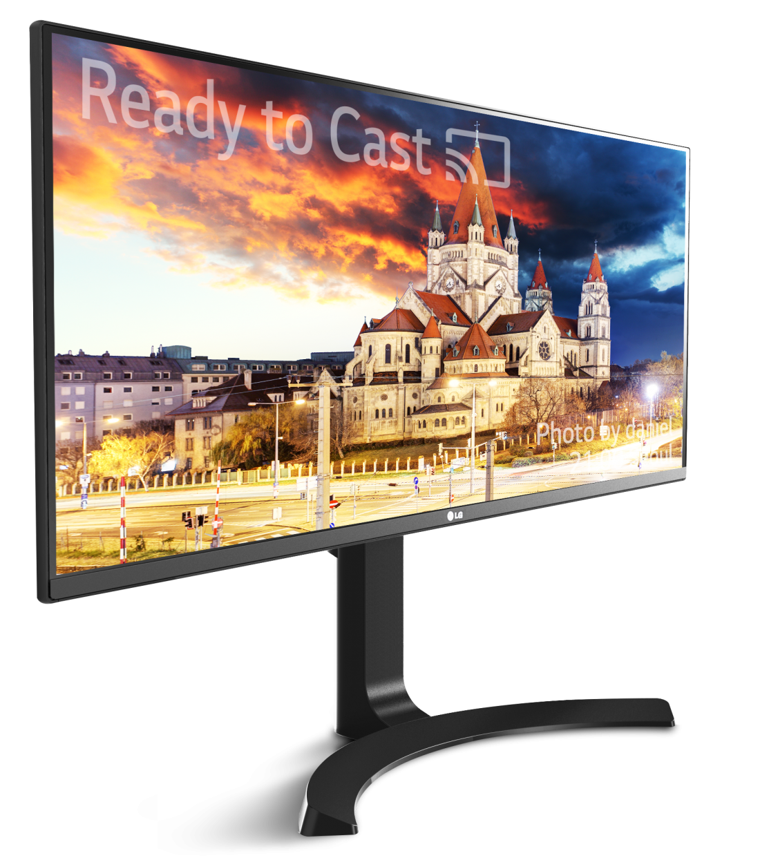 Front view of the LG 21:9 ULTRAWIDE MOBILE+ MONITOR facing 20 degrees to the right