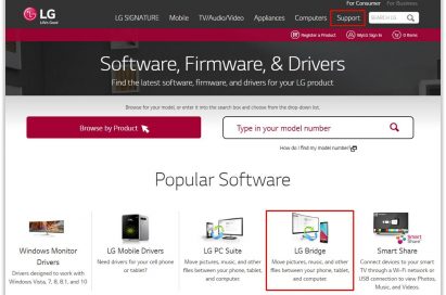 Screenshot of LG website – upgrading 360 CAM