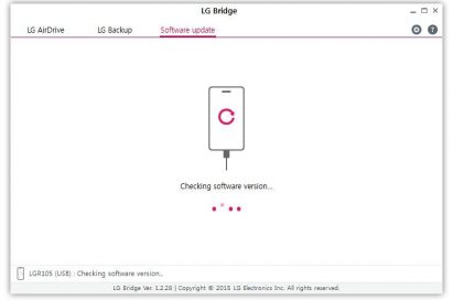 Screenshot of LG Bridge app – checking software version of 360 CAM