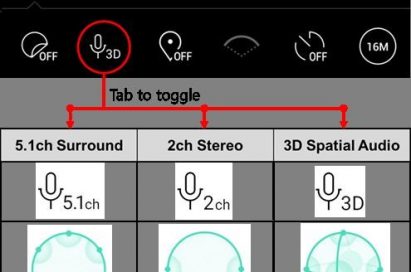 Selecting microphone sound options in 360 CAM interface