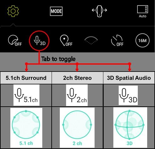 Selecting microphone sound options in 360 CAM interface