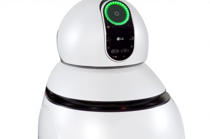 Front view of LG's Airport Cleaning Robot facing 30 degrees to the right
