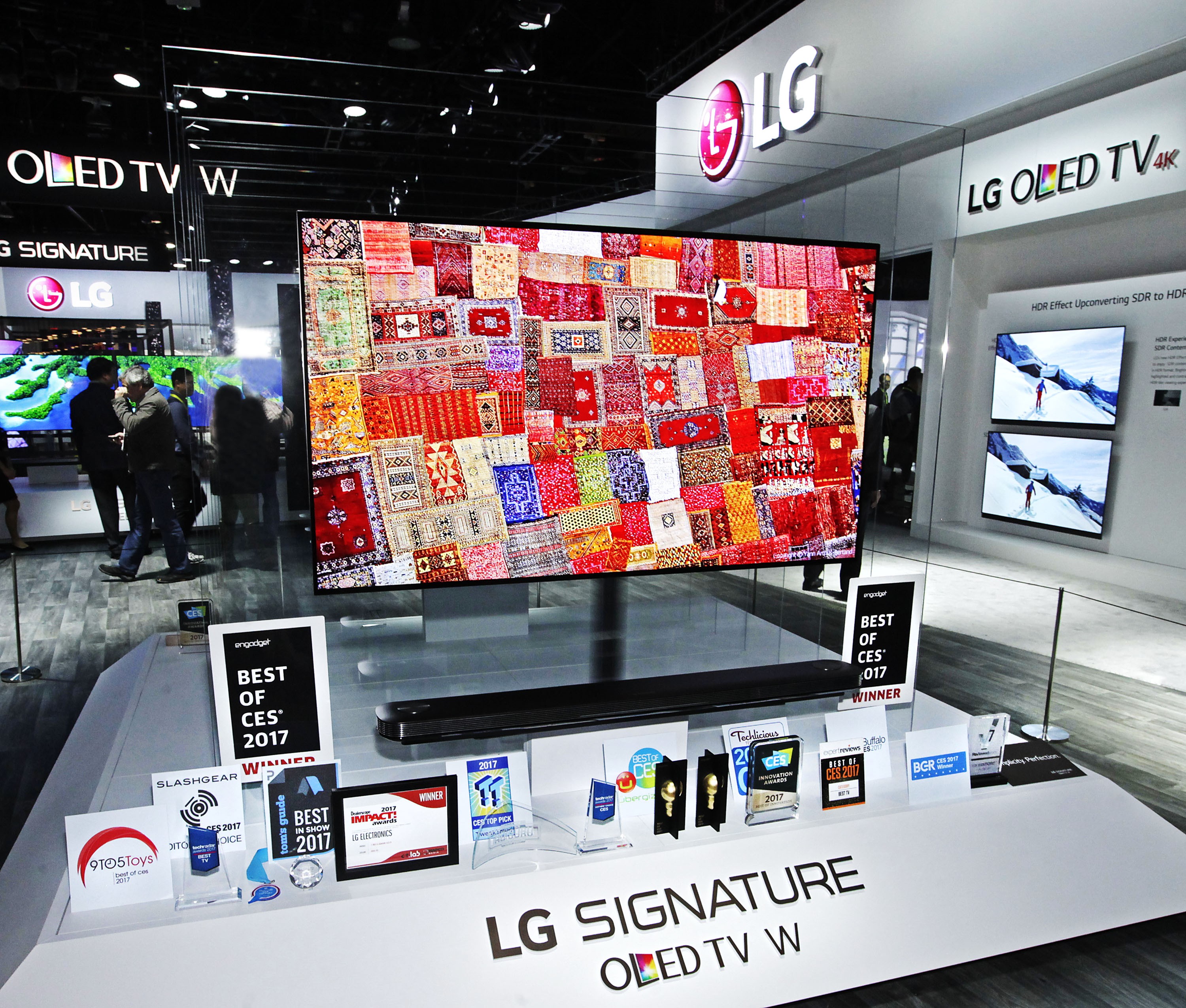 Another view of the award-winning LG SIGNATURE W7 OLED 4K TV on display at CES 2017.