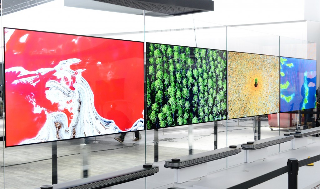 The LG SIGNATURE OLED TV W CES 2017 installation while moved to fit side-by-side.