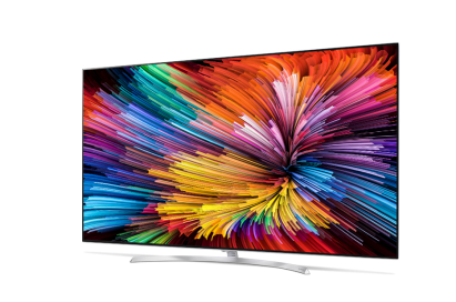 Front view of LG SUPER UHD TV (model SJ95) seen from a slight side angle