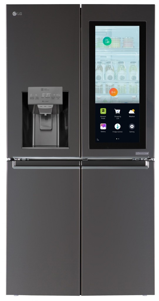 LG InstaView™ refrigerator with its touch panel activated
