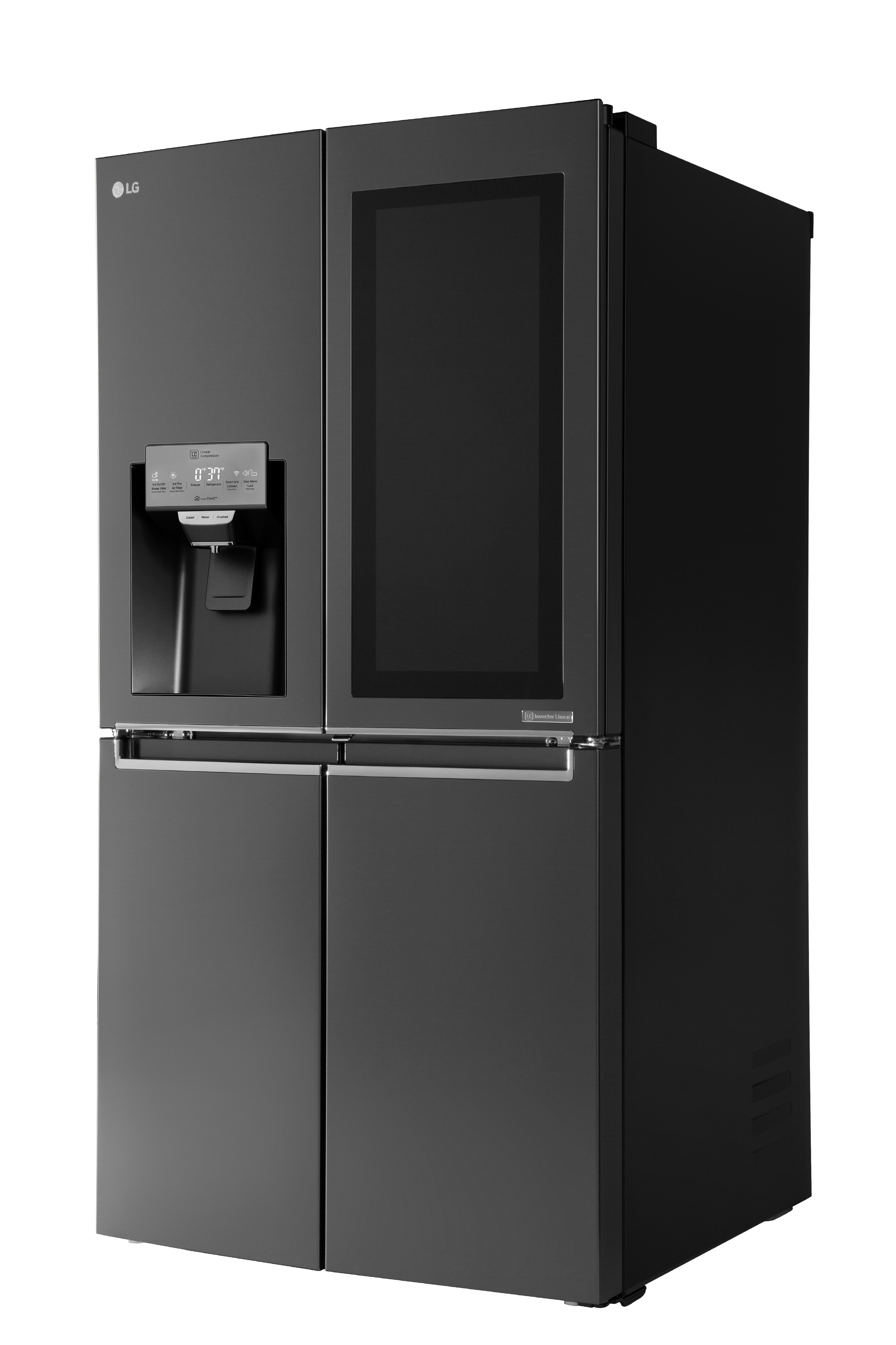 Side view of LG InstaView™ refrigerator with its touch panel inactivated