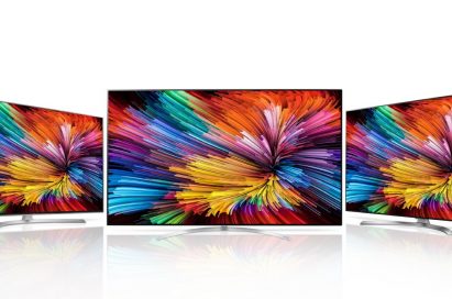 Front views of the LG SUPER UHD TV models SJ9500, SJ8500 and SJ8000