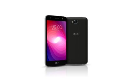 The front and rear view of the LG X power2 in Black Titan