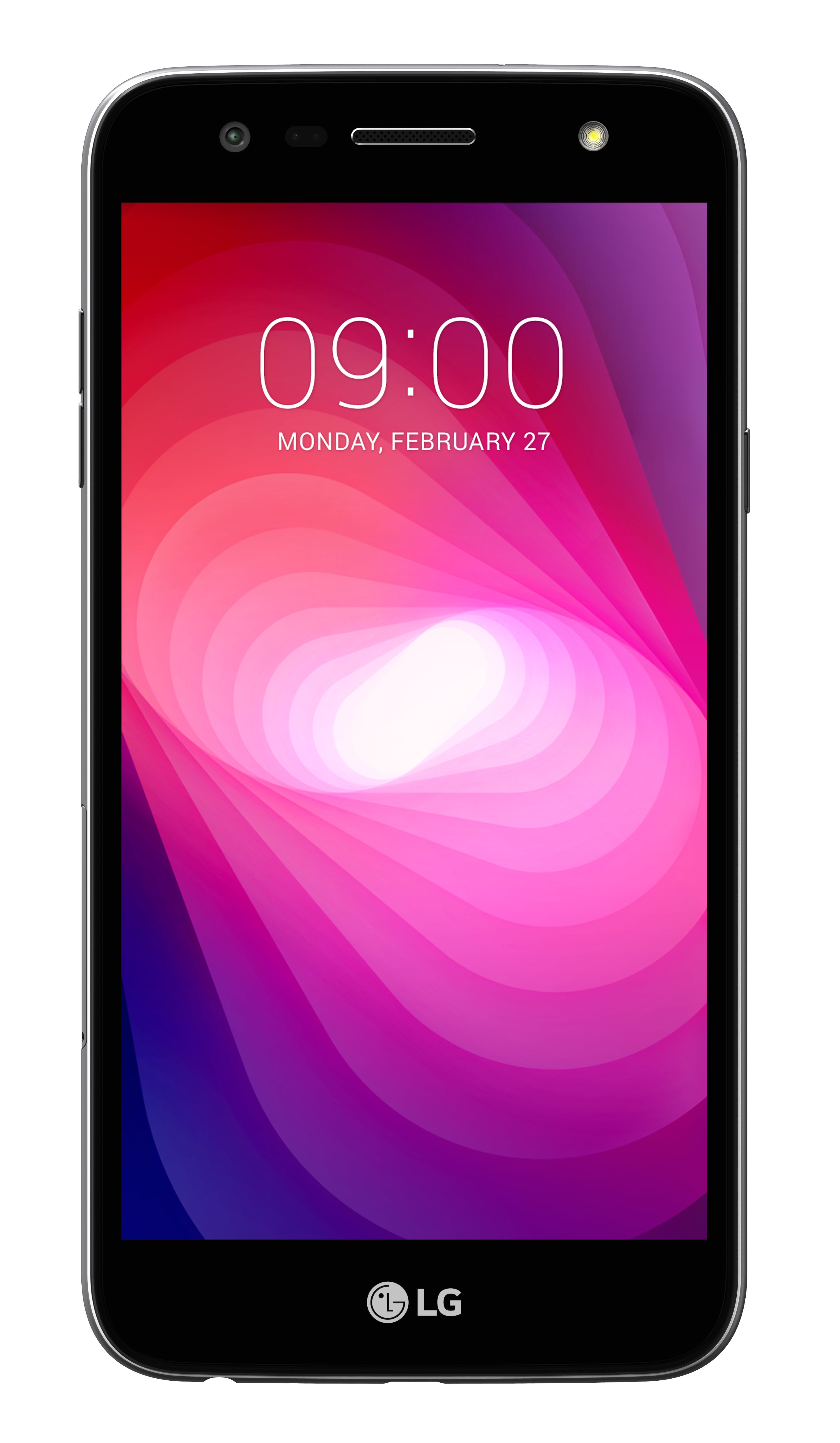 The front view of the LG X power2 in Black Titan