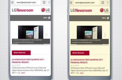 Two LG G6 smartphones set to different display modes: left shows Normal mode, right is in Comfort View mode