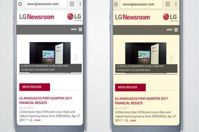 Two LG G6 smartphones set to different display modes: left shows Normal mode, right is in Comfort View mode