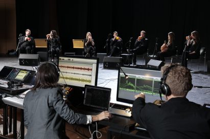 A recording studio records the London Vegetable Orchestra’s performance.
