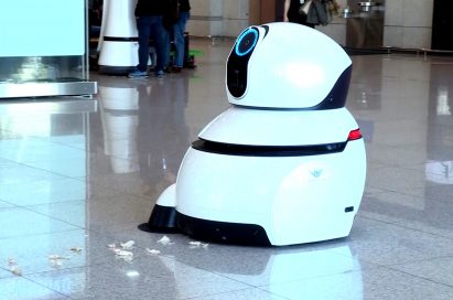 A side view of one of LG’s Airport Cleaning Robots in action at the Incheon International Airport, Korea