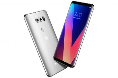 The front and rear view of the LG V30 in Cloud Silver