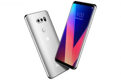 The front and rear view of the LG V30 in Cloud Silver