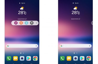 Two screenshots of the LG V30, showing off the upgraded UX and the new Floating Bar
