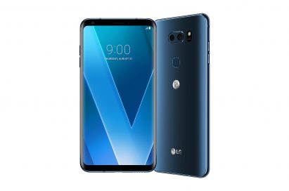 The front and rear view of the LG V30 in Moroccan Blue