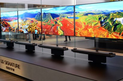 Four LG SIGNATURE OLED TV Ws displaying optimized colors on show at IFA 2017