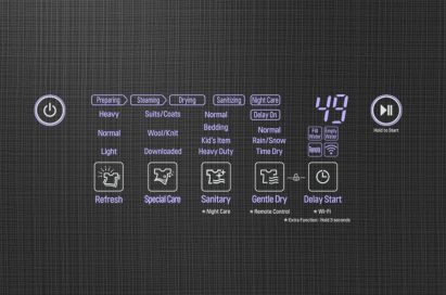 A close-up of LG Styler’s exterior control panel