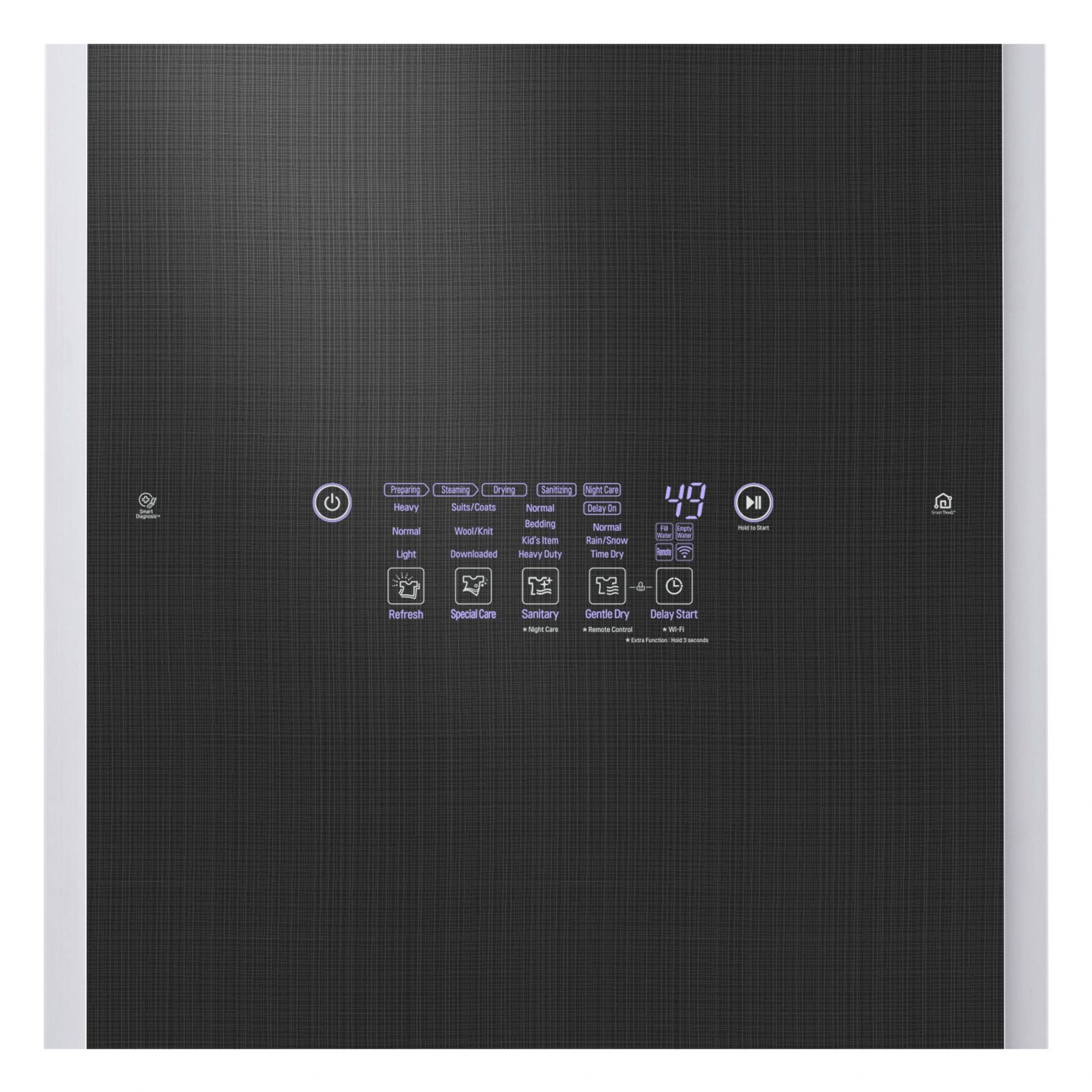 A close-up of LG Styler’s exterior control panel