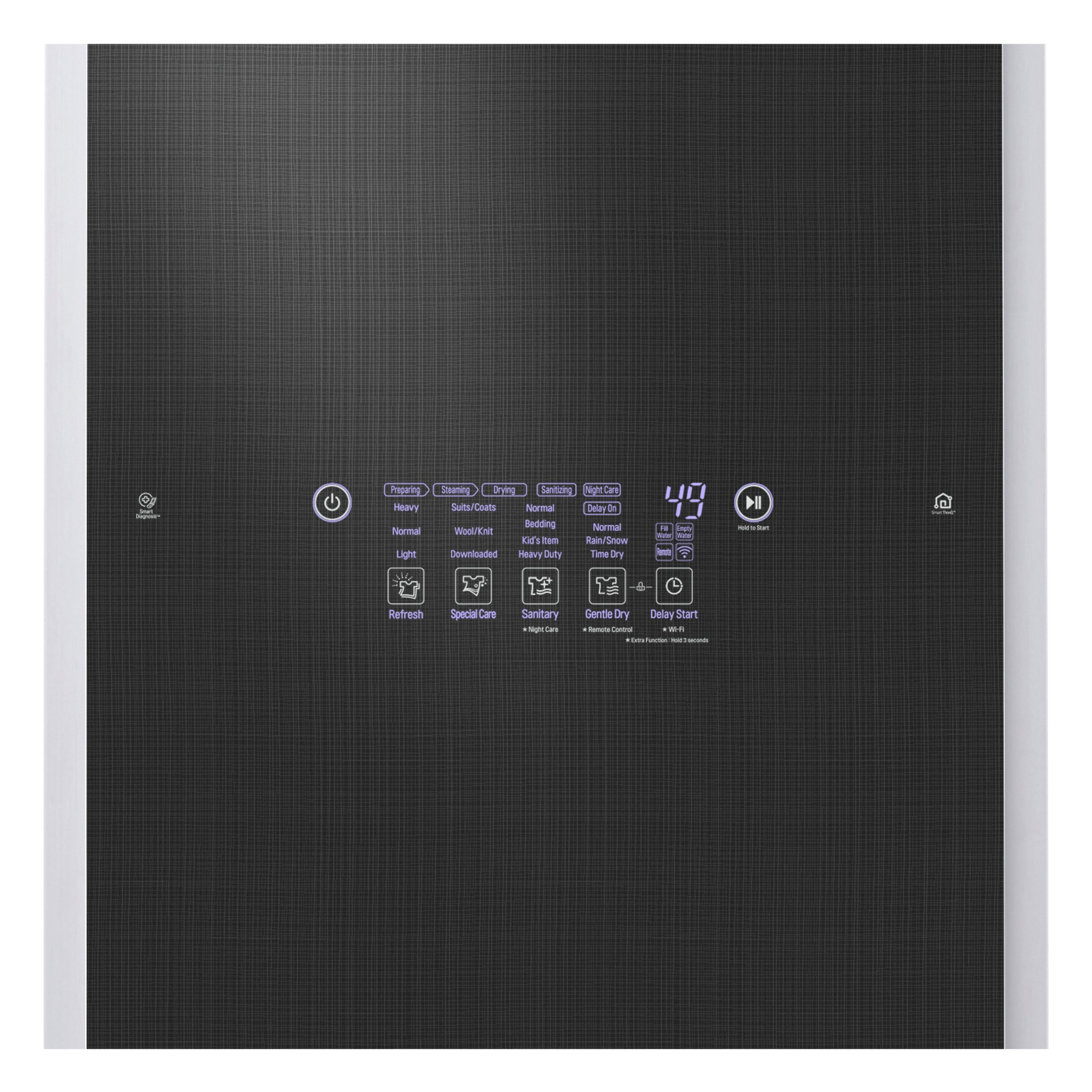 A close-up of LG Styler’s exterior control panel