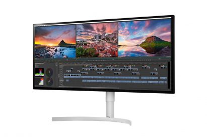 A right-side view of LG’s 34-inch UltraWide monitor model 34WK95U