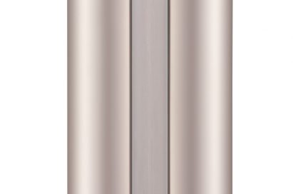 Front view of LG DUALCOOL ThinQ™ Stand Inverter air conditioner with its top vents open