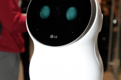 A closeup of the LG CLOi Hub Robot’s front