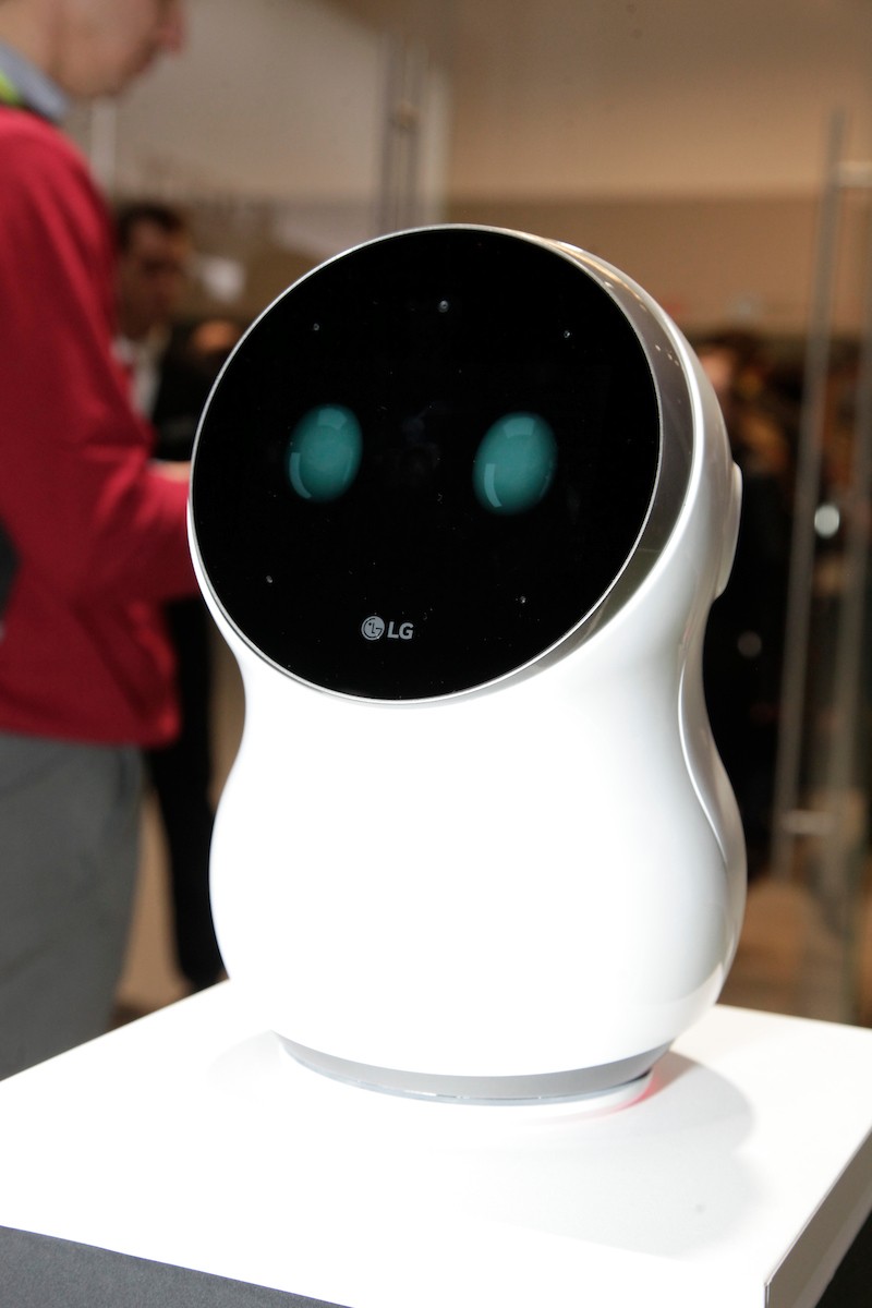 A closeup of the LG CLOi Hub Robot’s front