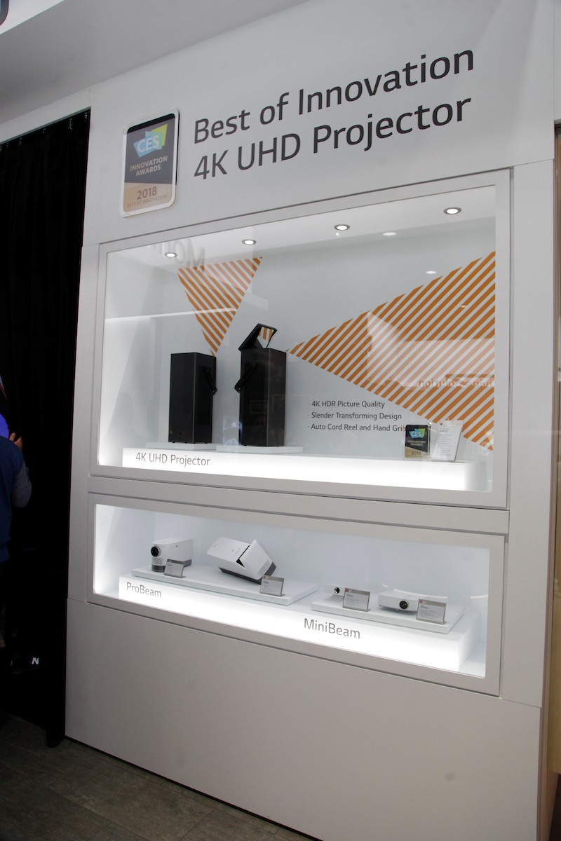 LG’s 4K UHD projector gallery showcases the incredible lineup, with the 4K UHD Projector, MiniBeam and ProBeam placed inside a glass display.