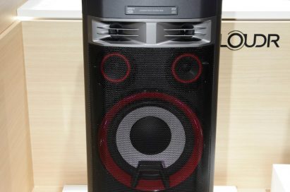 Front view of LG’s LOUDR Party speaker system OK99